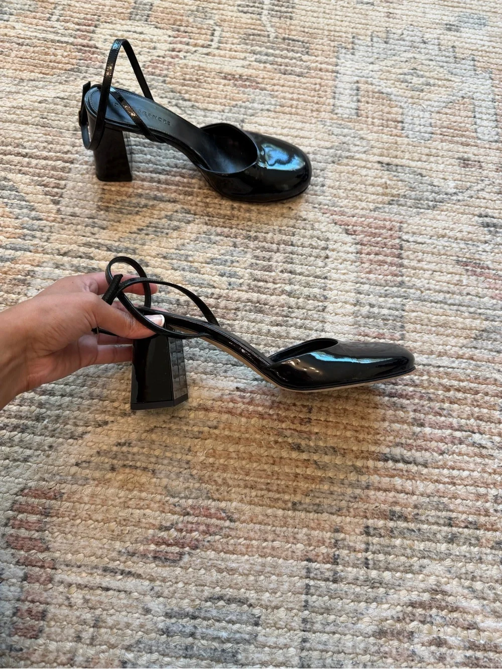 Dear Frances Black Patent Leather Block Heel
